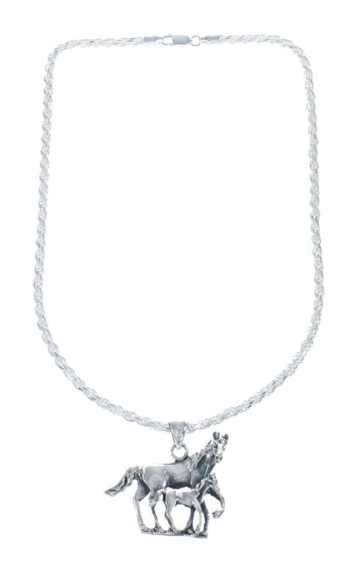 Sterling Silver Italian Rope Chain 16" Necklace Horse Pendant Set NX11663